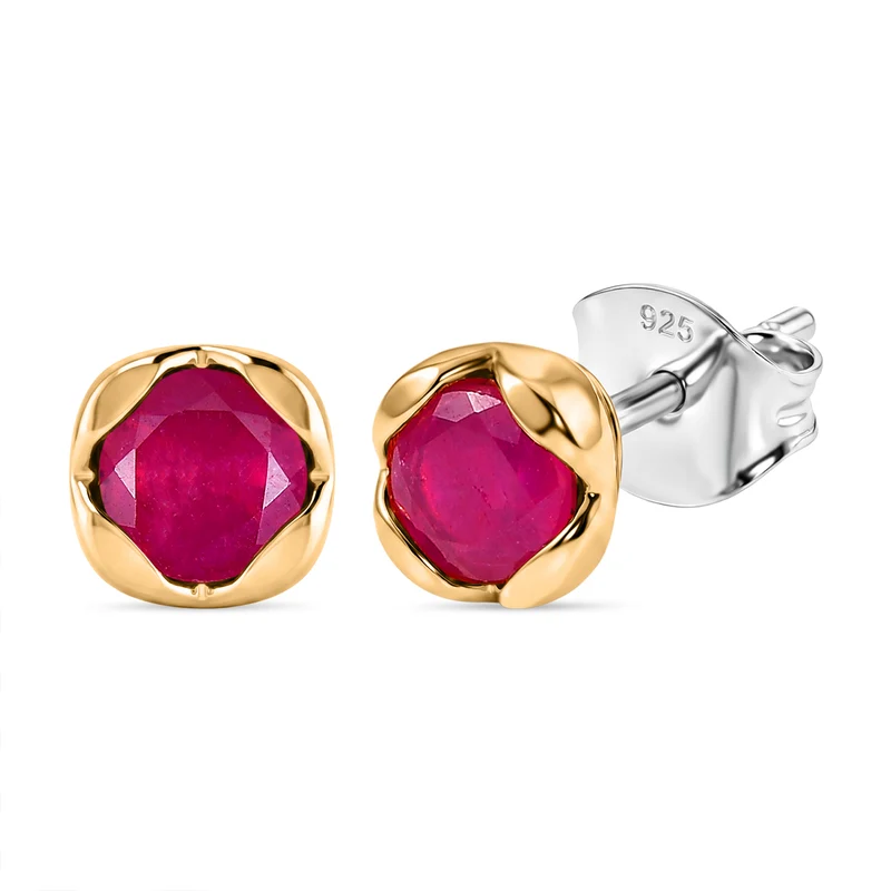 D'Joy Afrikanischer Rubin (Fissure gefüllt) Schmuckset 925 Silber platiniert und vergoldet (Größe 19) ca. 2,28 ct.