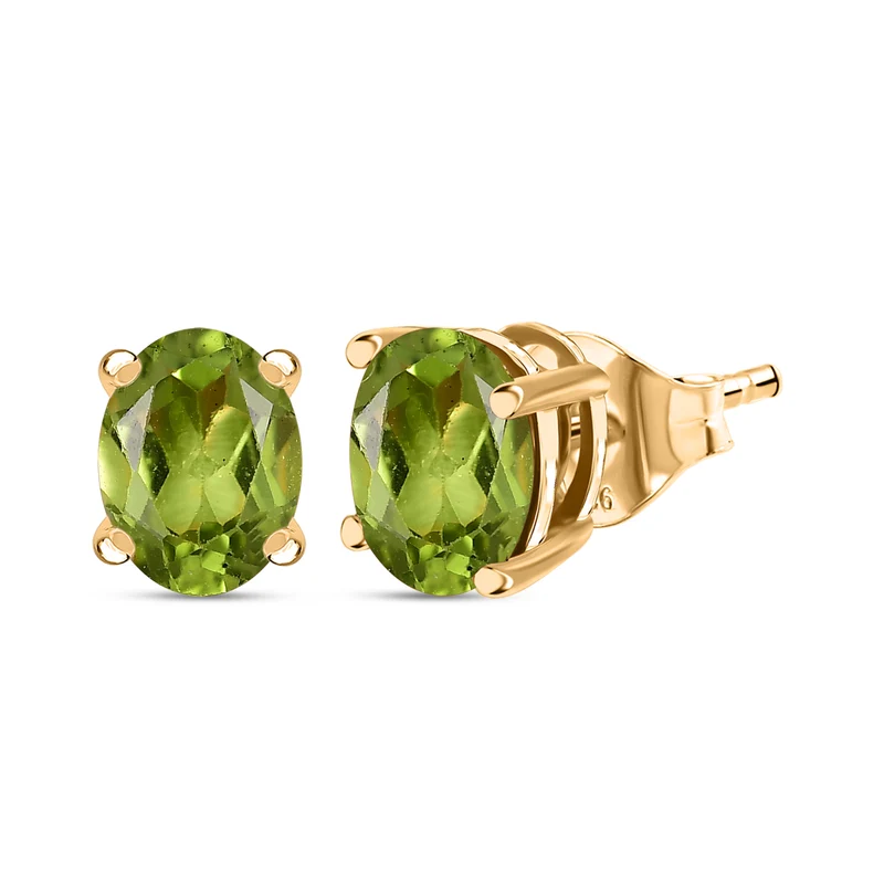 D'Joy Peridot Ohrringe 925 Silber 750 Gelb Vergoldet ca. 2.43 ct