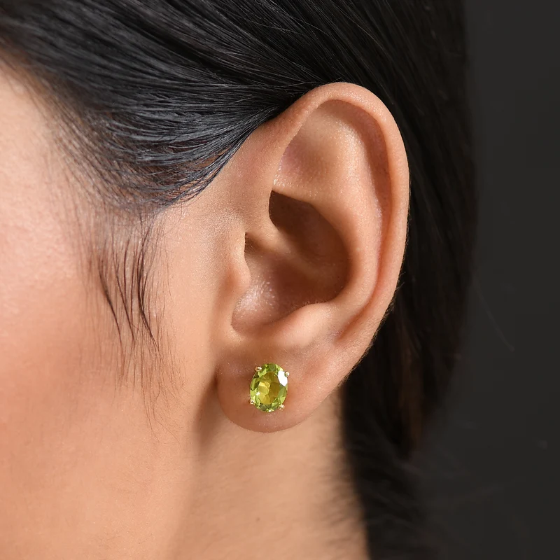 D'Joy Peridot Ohrringe 925 Silber 750 Gelb Vergoldet ca. 2.43 ct