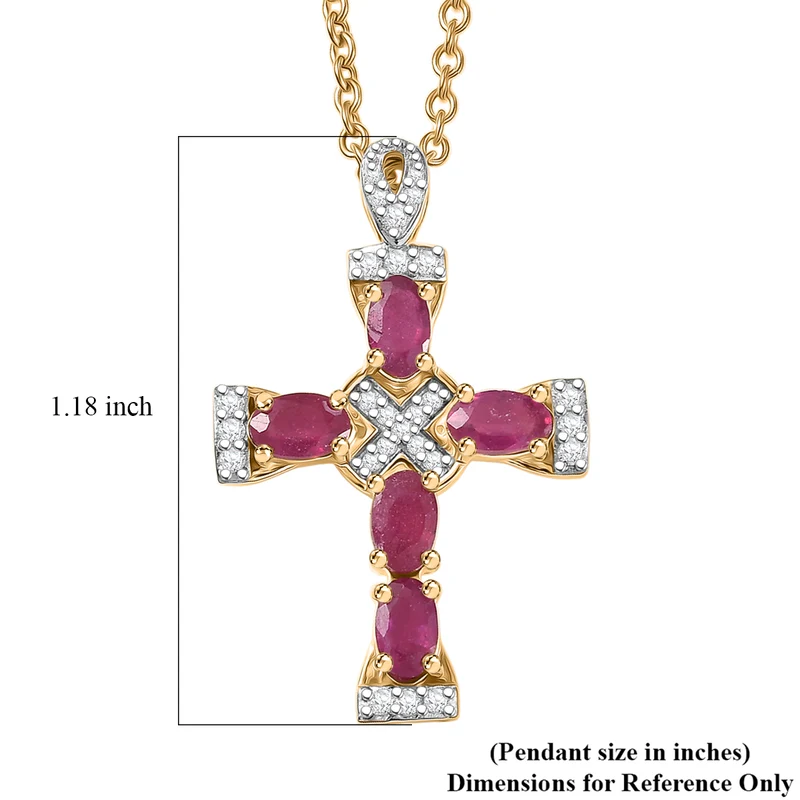 D'Joy Afrikanischer Rubin (Fissure gefüllt), Weißer Zirkon Schmuckset ca. 50 cm 925 Silber 750 Gelb Vergoldet und Edelstahl 750 Gelb Vergoldet ca. 2.22 ct