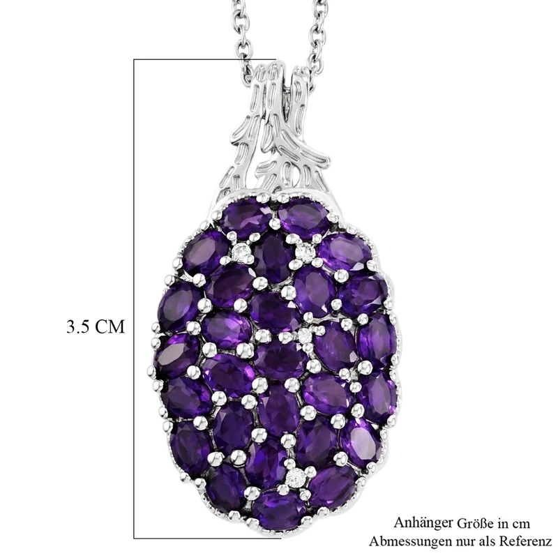 EverTrue afrikanischer Amethyst und Zirkon Cluster Anhänger mit 50cm Edelstahl-Kette, Bronze mit Platin-E-Beschichtung - 4,64 ct.