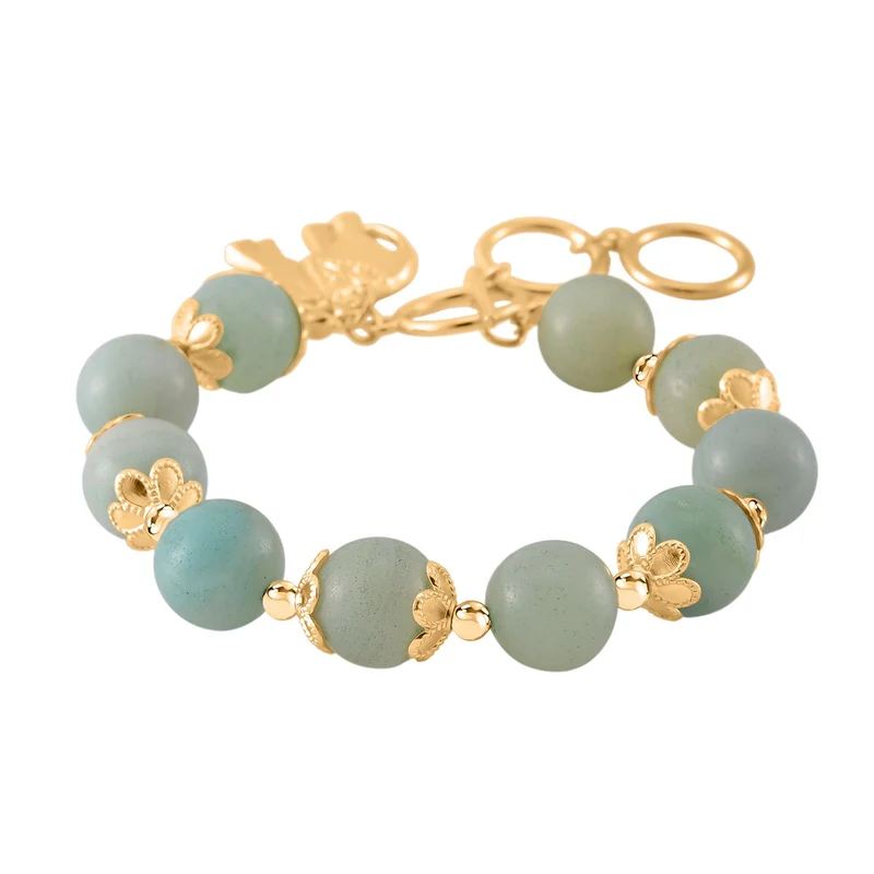 2er Set - Mehrfarbiger Amazonit Armband und Ohrringe, Reiner Edelstahl, vergoldet, ca. 185,00 ct.