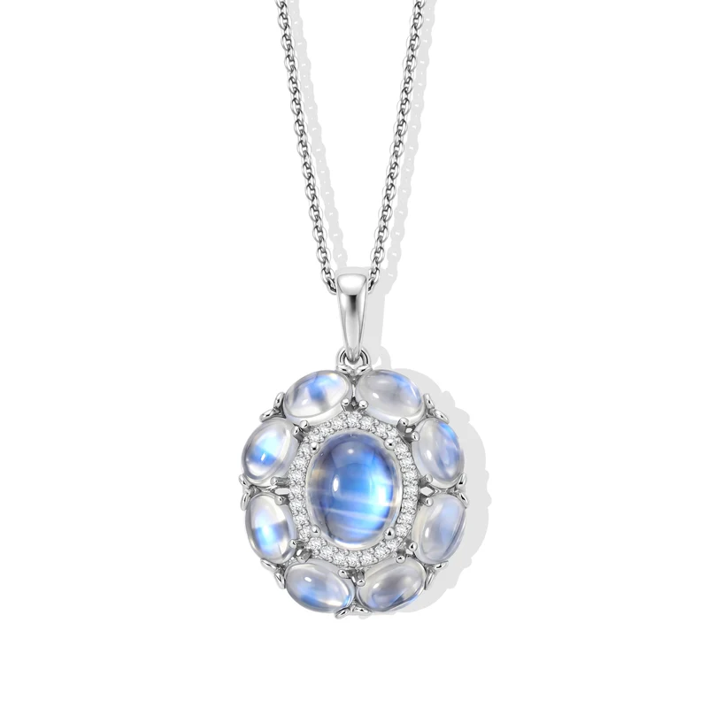 D'Joy Regenbogen Mondstein, Weißer Zirkon Schmuckset ca. 50 cm 925 Silber Rhodiniert ca. 6.97 ct