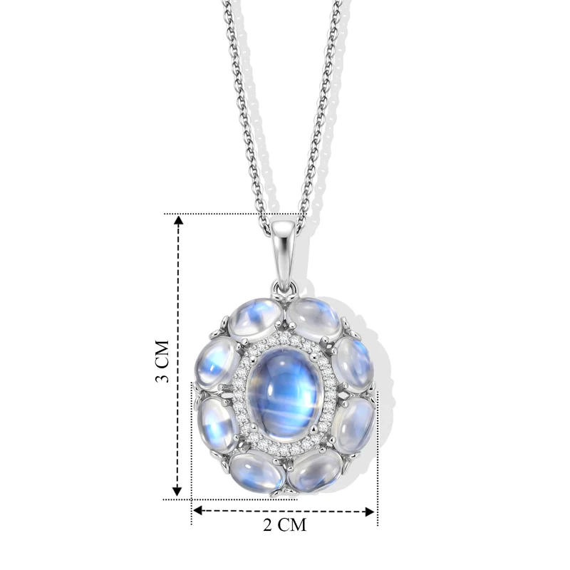 D'Joy Regenbogen Mondstein, Weißer Zirkon Schmuckset ca. 50 cm 925 Silber Rhodiniert ca. 6.97 ct