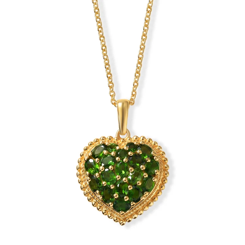 EverTrue natürlicher, äthiopischer Welo Opal Herz Cluster Anhänger mit 50cm Edelstahl Kette, Bronze mit Gelbgold E-Beschichtung - 1,76 ct.