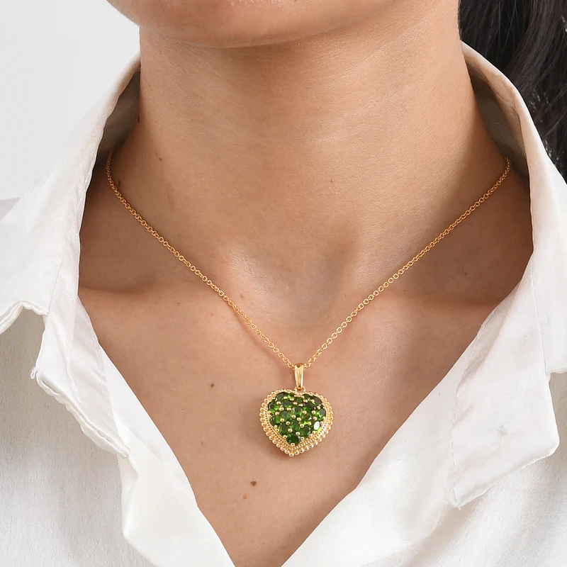 EverTrue natürlicher, äthiopischer Welo Opal Herz Cluster Anhänger mit 50cm Edelstahl Kette, Bronze mit Gelbgold E-Beschichtung - 1,76 ct.