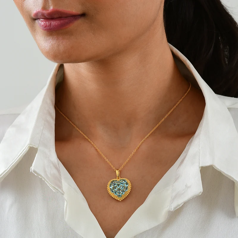 EverTrue natürlicher, äthiopischer Welo Opal Herz Cluster Anhänger mit 50cm Edelstahl Kette, Bronze mit Gelbgold E-Beschichtung - 1,76 ct.