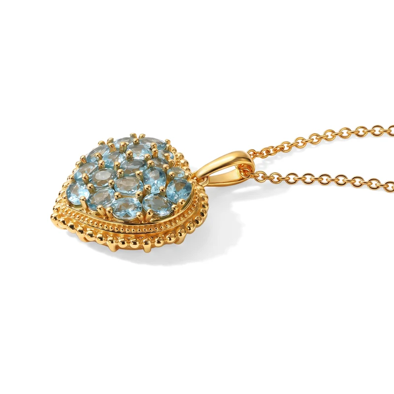 EverTrue natürlicher, äthiopischer Welo Opal Herz Cluster Anhänger mit 50cm Edelstahl Kette, Bronze mit Gelbgold E-Beschichtung - 1,76 ct.