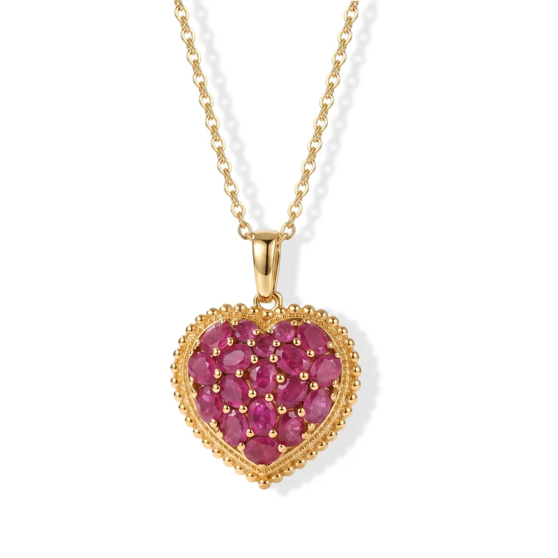 EverTrue natürlicher, äthiopischer Welo Opal Herz Cluster Anhänger mit 50cm Edelstahl Kette, Bronze mit Gelbgold E-Beschichtung - 1,76 ct.
