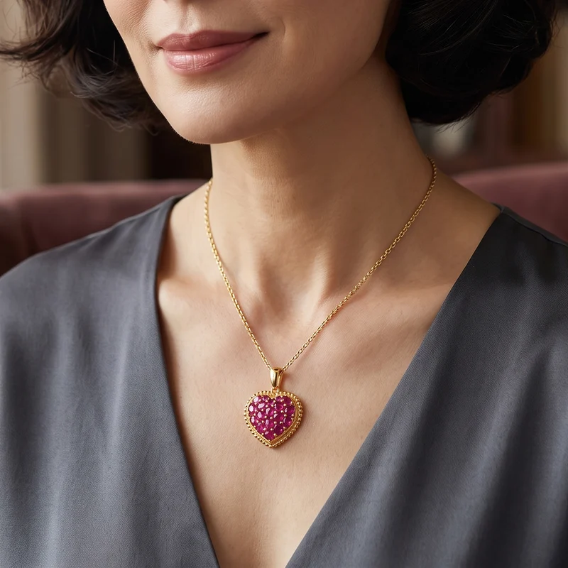 EverTrue natürlicher, äthiopischer Welo Opal Herz Cluster Anhänger mit 50cm Edelstahl Kette, Bronze mit Gelbgold E-Beschichtung - 1,76 ct.
