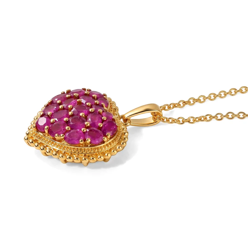 EverTrue natürlicher, äthiopischer Welo Opal Herz Cluster Anhänger mit 50cm Edelstahl Kette, Bronze mit Gelbgold E-Beschichtung - 1,76 ct.