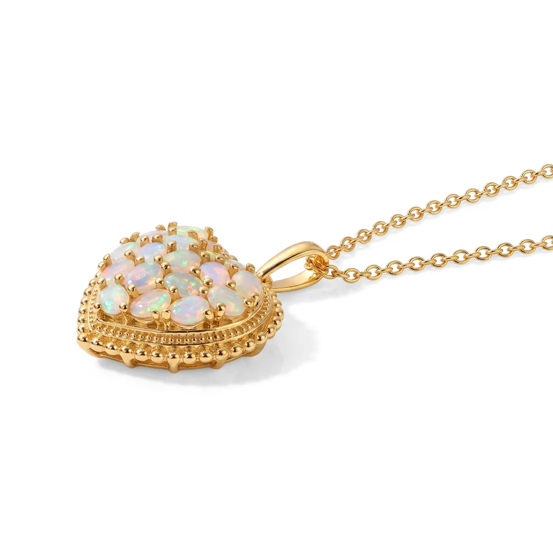 EverTrue natürlicher, äthiopischer Welo Opal Herz Cluster Anhänger mit 50cm Edelstahl Kette, Bronze mit Gelbgold E-Beschichtung - 1,76 ct.
