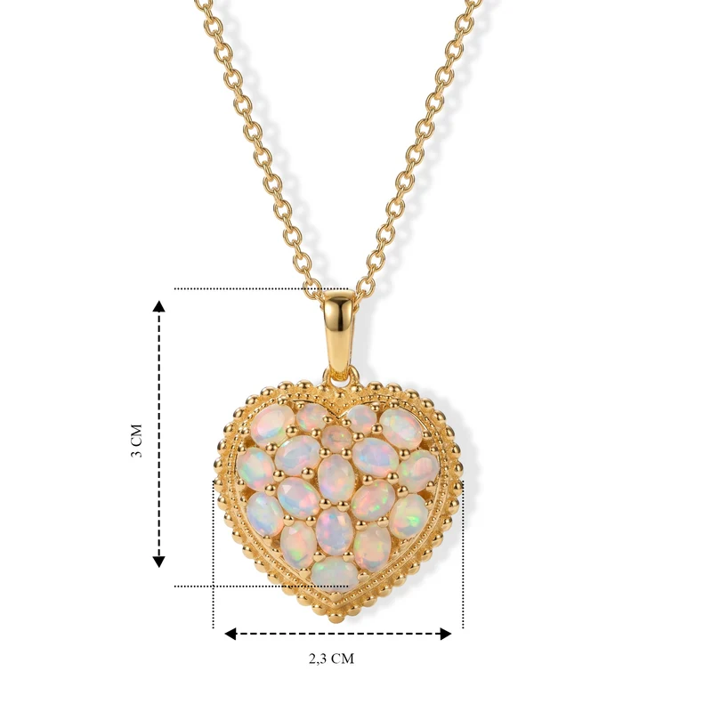 EverTrue natürlicher, äthiopischer Welo Opal Herz Cluster Anhänger mit 50cm Edelstahl Kette, Bronze mit Gelbgold E-Beschichtung - 1,76 ct.