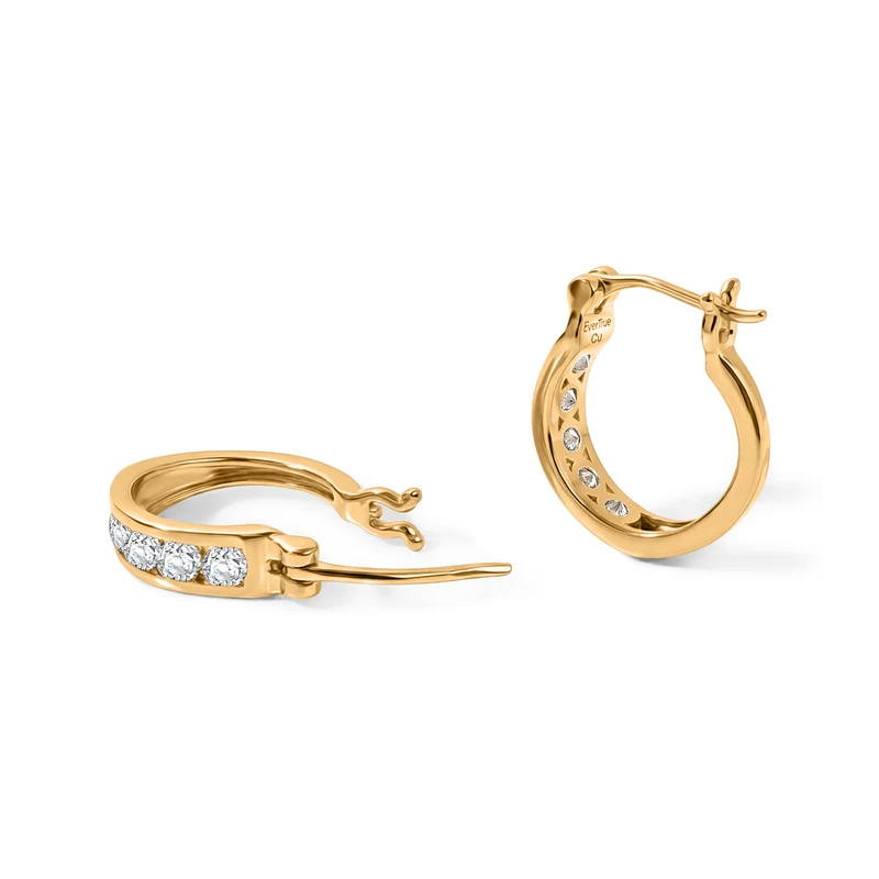 EverTrue weiße Zirkon Ohrringe, 950 Kupfer mit Gelbgold E-Beschichtung - 2,10 ct.