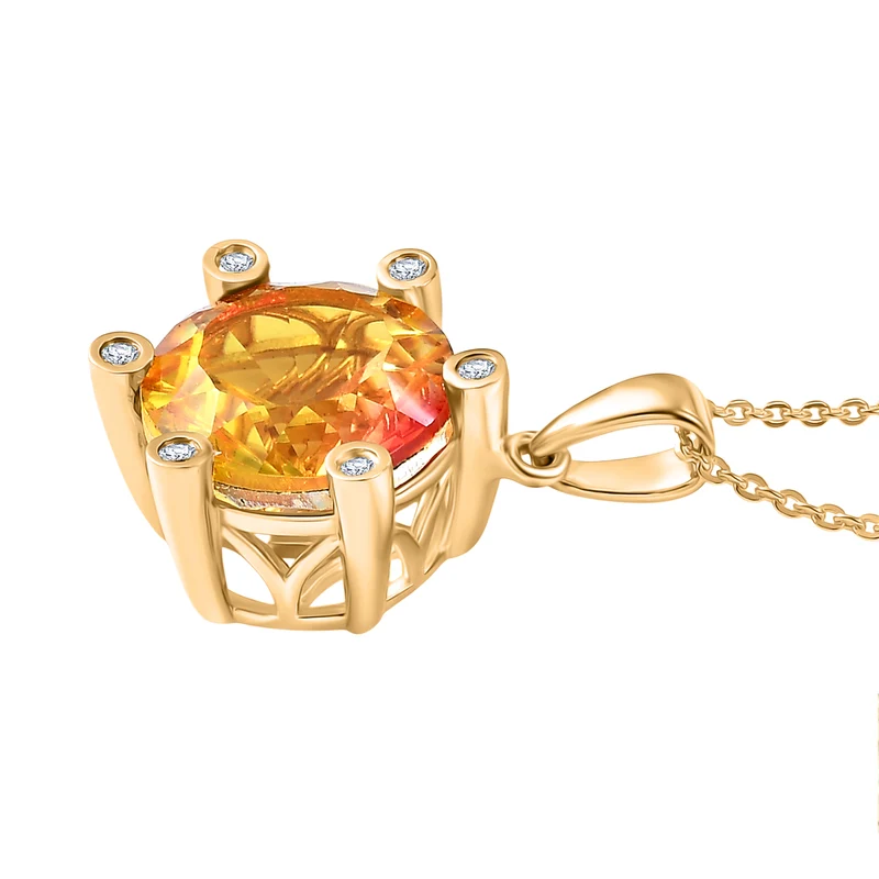 D'Joy Sphaleros Triplett Quarz und Zirkon Anhänger mit 50cm Kette, 925 Silber 750 Gelbgold Vermeil - 5,48 ct.
