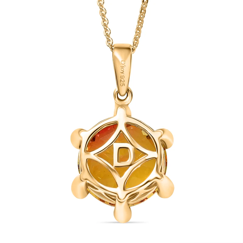 D'Joy Sphaleros Triplett Quarz und Zirkon Anhänger mit 50cm Kette, 925 Silber 750 Gelbgold Vermeil - 5,48 ct.
