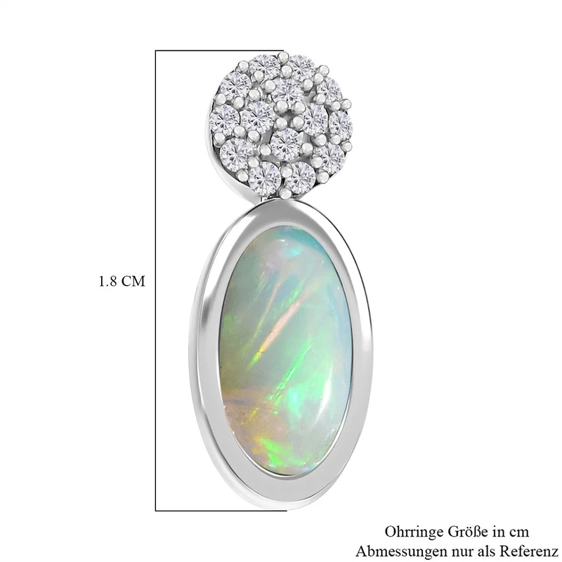 AA Natürlicher, äthiopischer Welo Opal, Weißer Zirkon Ohrringe 925 Silber rhodiniert ca. 2.11 ct