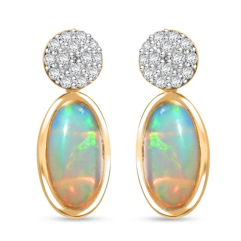 AA Natürlicher, äthiopischer Welo Opal, Weißer Zirkon Ohrringe 925 Silber rhodiniert ca. 2.11 ct