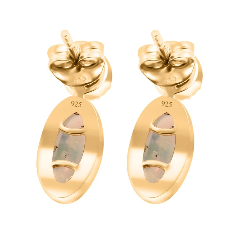 AA Natürlicher, äthiopischer Welo Opal, Weißer Zirkon Ohrringe 925 Silber rhodiniert ca. 2.11 ct