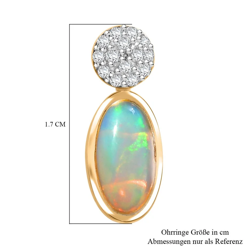 AA Natürlicher, äthiopischer Welo Opal, Weißer Zirkon Ohrringe 925 Silber rhodiniert ca. 2.11 ct