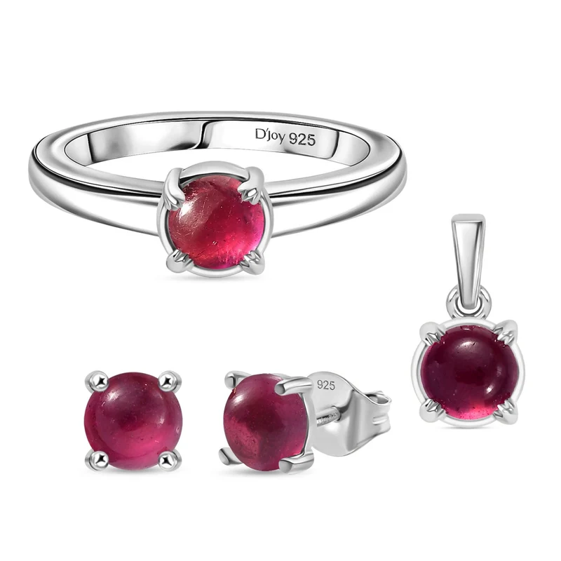 3er Set - D joy Afrikanischer Rubin (Fissure gefüllt) Ring, Ohrringe und Anhänger, 925 Silber rhodiniert (Größe 21.00) ca. 2,54 ct.