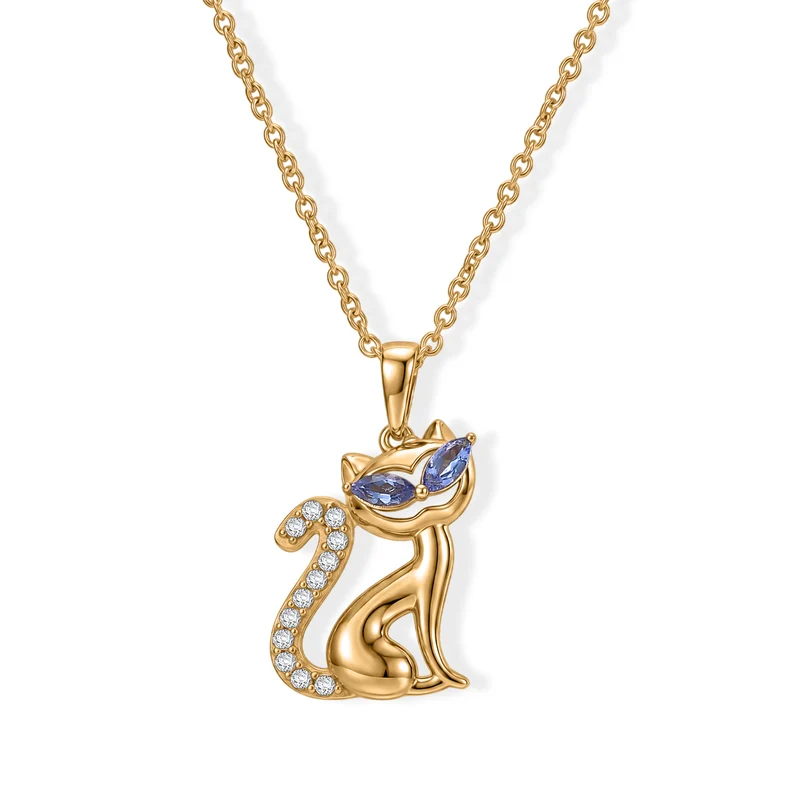 EVER TRUE AA Tansanit, Weißer Zirkon Anhänger mit Kette, ca. 50 cm ca. 0.58 ct