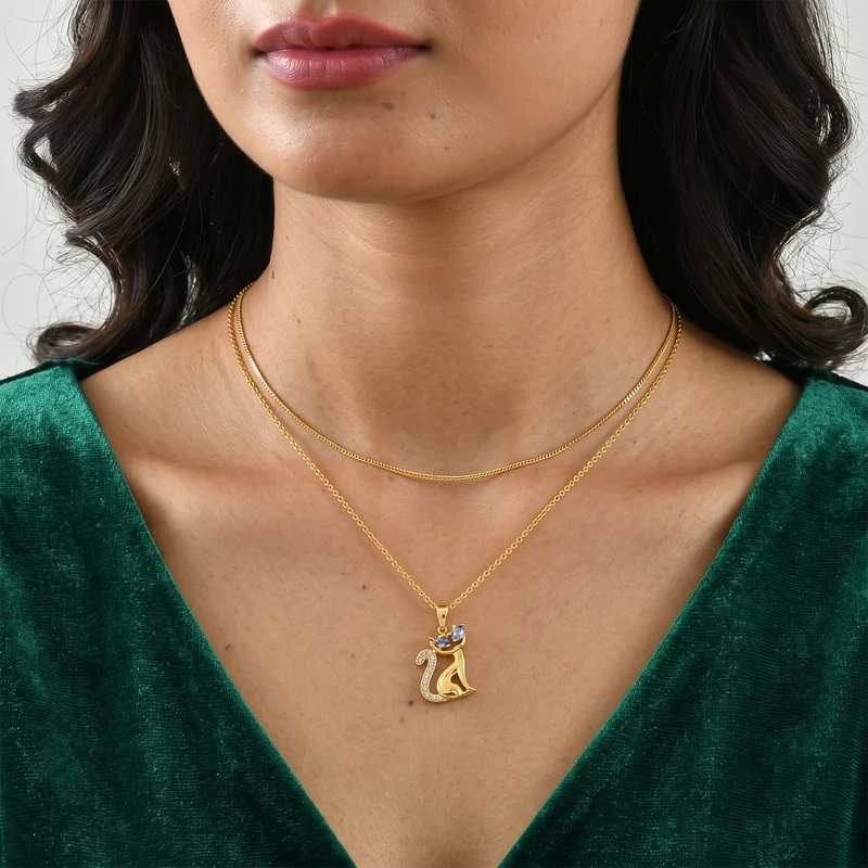 EVER TRUE AA Tansanit, Weißer Zirkon Anhänger mit Kette, ca. 50 cm ca. 0.58 ct