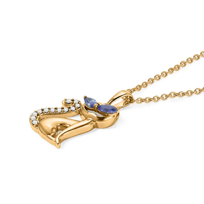 EVER TRUE AA Tansanit, Weißer Zirkon Anhänger mit Kette, ca. 50 cm ca. 0.58 ct