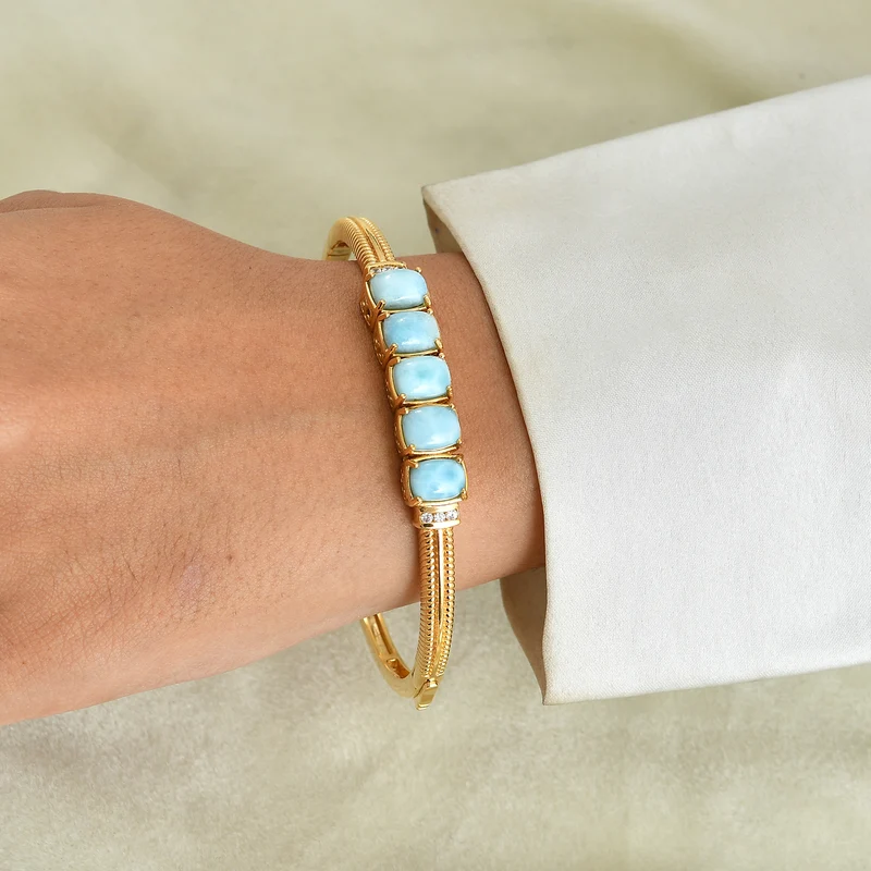 EVER TRUE AA Larimar, Weißer Zirkon Armreif ca. 19 cm Reine Bronze ca. 8,94 ct.