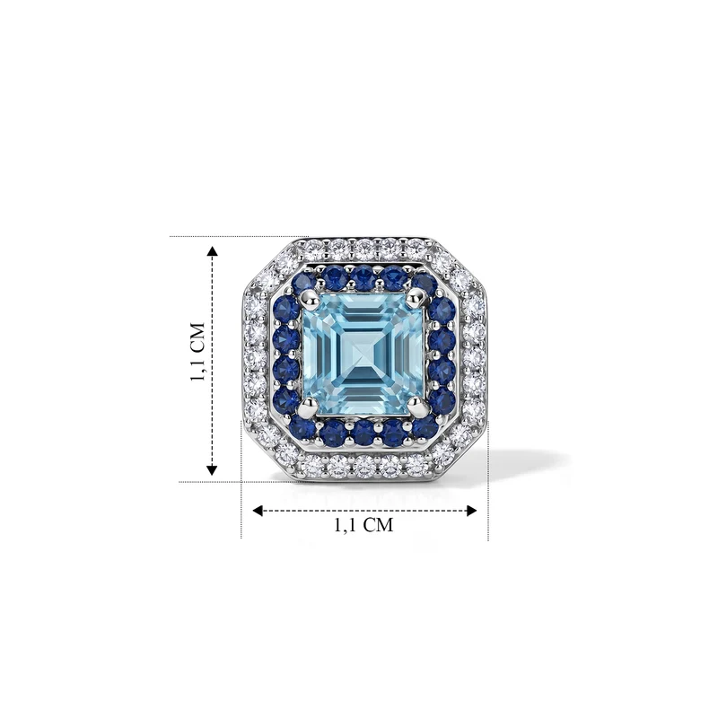D'Joy AA blaue Zirkon, blaue Saphir und Moissanit Halo Ohrringe, 925 Silber rhodiniert - 3,37 ct.
