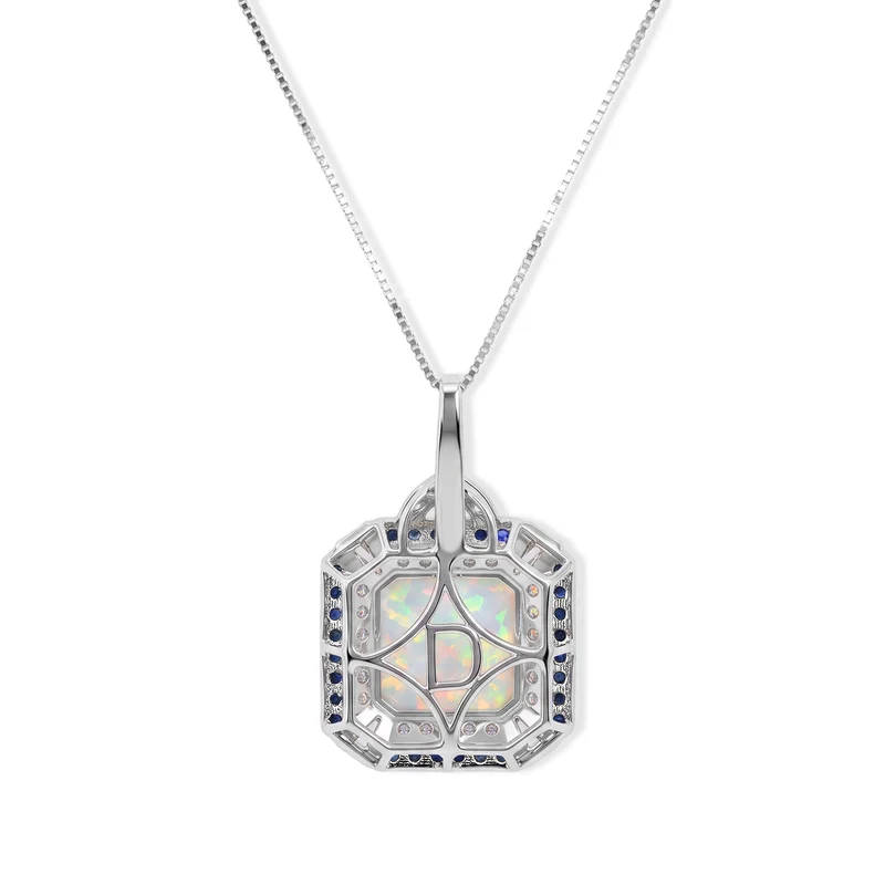 D'Joy AA natürlicher, äthiopischer Welo Opal, Moissanit und Smaragd Halo Anhänger mit 45cm Kette, 925 Silber rhodiniert - 3,29 ct.