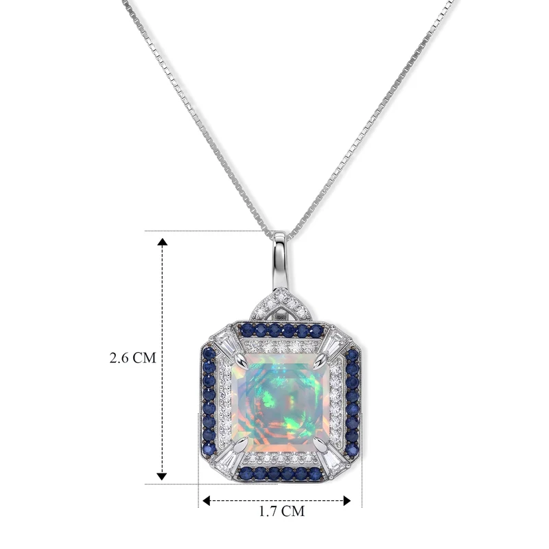 D'Joy AA natürlicher, äthiopischer Welo Opal, Moissanit und Smaragd Halo Anhänger mit 45cm Kette, 925 Silber rhodiniert - 3,29 ct.
