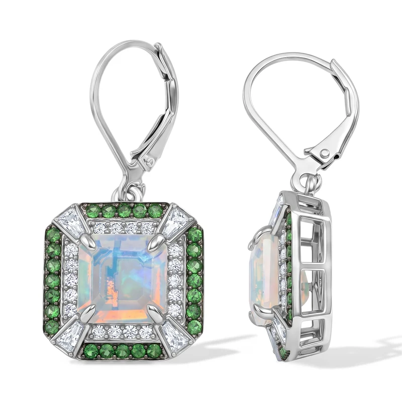 D'Joy AA natürliche, äthiopische Welo Opal, Moissanit und Ceylon Saphir Halo Ohrringe, 925 Silber rhodiniert - 4,08 ct.
