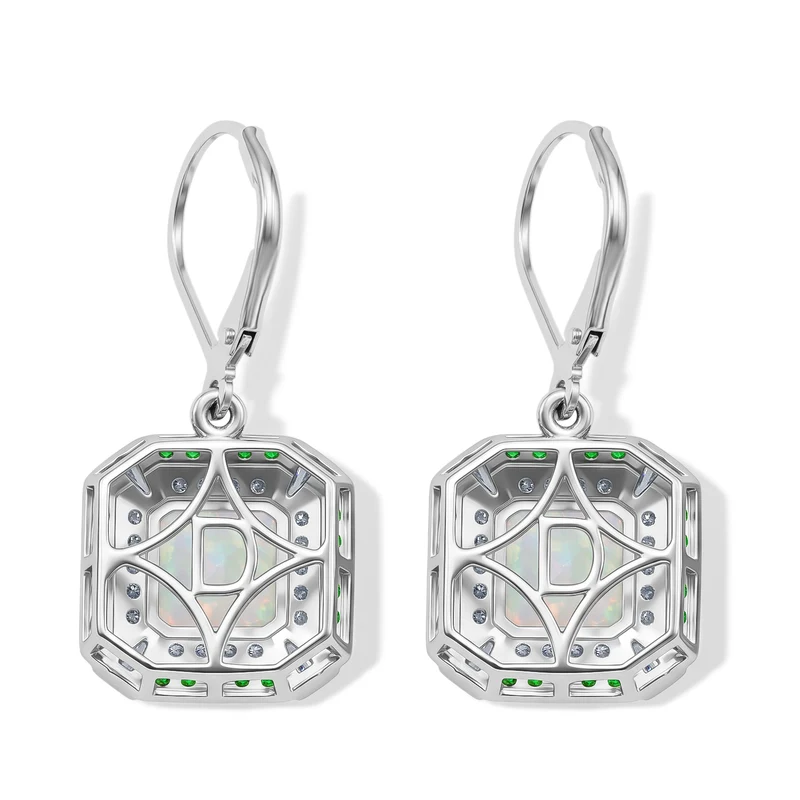 D'Joy AA natürliche, äthiopische Welo Opal, Moissanit und Ceylon Saphir Halo Ohrringe, 925 Silber rhodiniert - 4,08 ct.