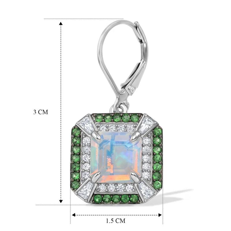 D'Joy AA natürliche, äthiopische Welo Opal, Moissanit und Ceylon Saphir Halo Ohrringe, 925 Silber rhodiniert - 4,08 ct.