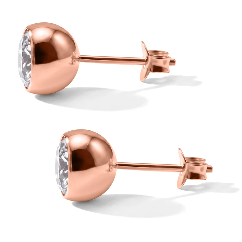 D'Joy Moissanit Solitär Ohrringe, 925 Silber 750 Gelbgold Vermeil - 2 ct.