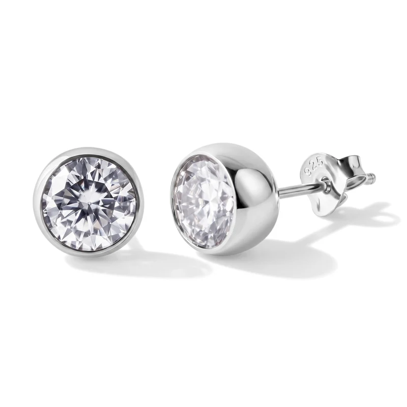 D'Joy Moissanit Solitär Ohrringe, 925 Silber 750 Gelbgold Vermeil - 2 ct.