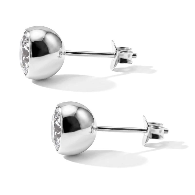 D'Joy Moissanit Solitär Ohrringe, 925 Silber 750 Gelbgold Vermeil - 2 ct.
