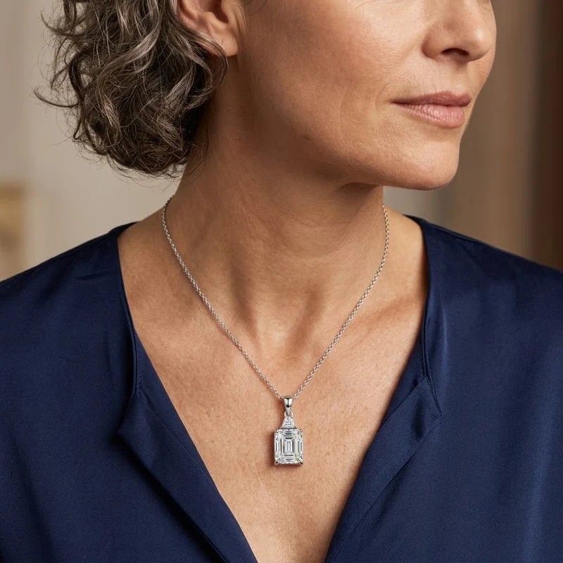 D'Joy Moissanit Anhänger mit 45cm Kette, 925 Silber rhodiniert - 7,17 ct.