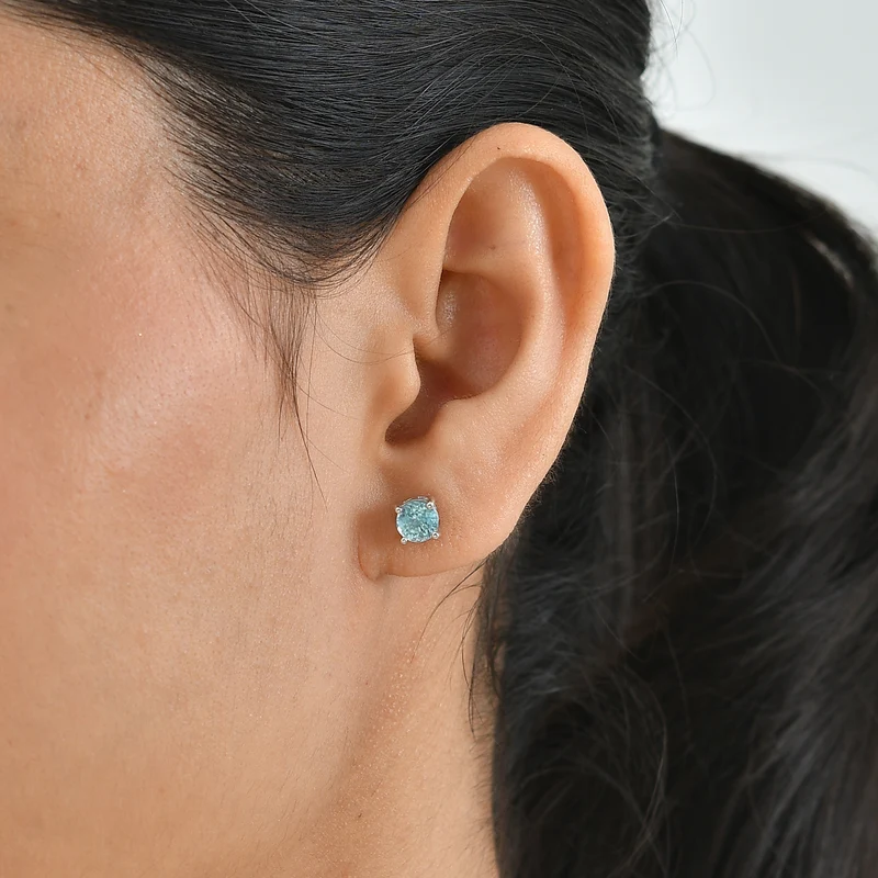 EverTrue AA blaue Zirkon Solitär Ohrringe, Bronze mit Gelbgold E-Beschichtung - 2,16 ct.