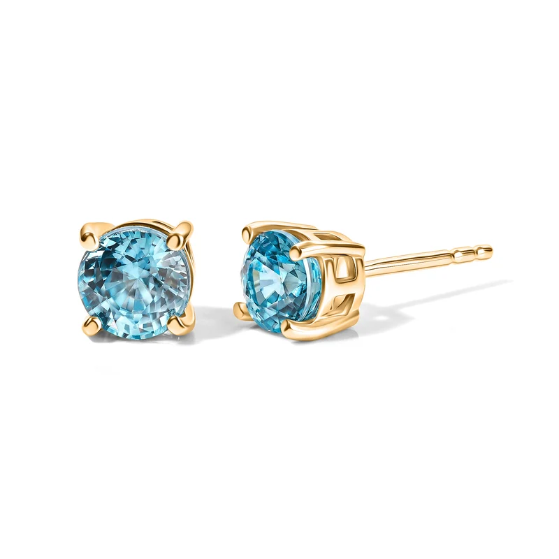 EverTrue AA blaue Zirkon Solitär Ohrringe, Bronze mit Gelbgold E-Beschichtung - 2,16 ct.