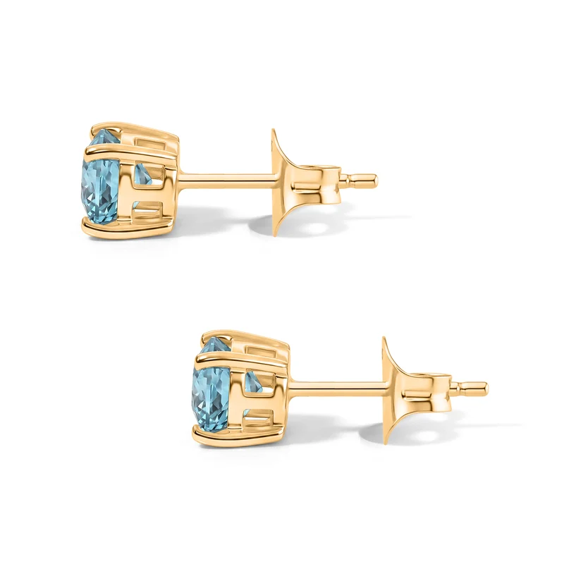 EverTrue AA blaue Zirkon Solitär Ohrringe, Bronze mit Gelbgold E-Beschichtung - 2,16 ct.