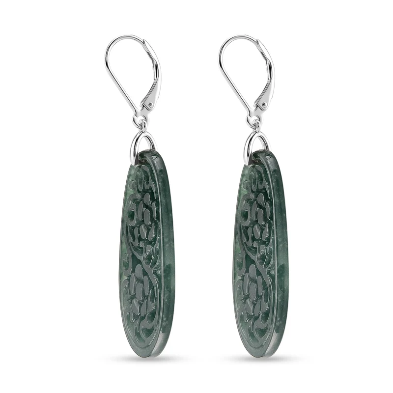 D'Joy Natürlicher Olmek Jadeit Ohrringe 925 Silber Rhodiniert ca. 35.00 ct