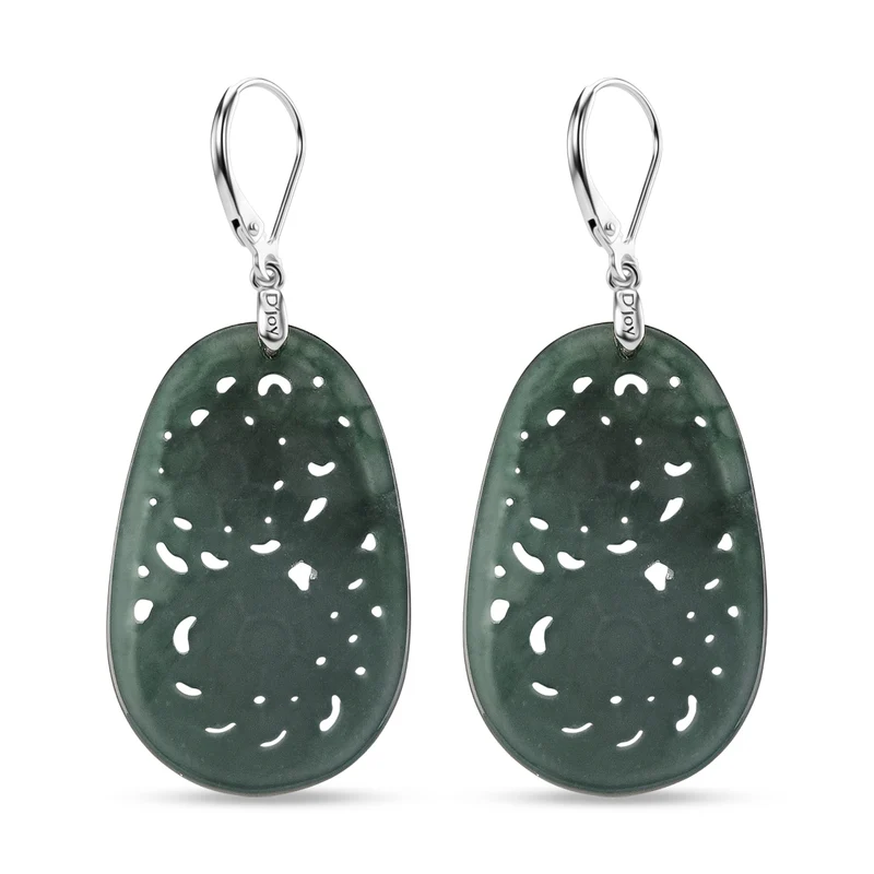 D'Joy Natürlicher Olmek Jadeit Ohrringe 925 Silber Rhodiniert ca. 35.00 ct