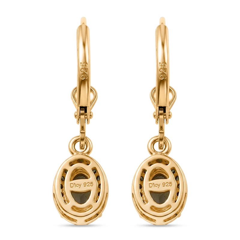 D'Joy Grüner Tansanit, Grüner Diamant Ohrringe 925 Silber 750 Gelbgold vermeil ca. 1.06 ct