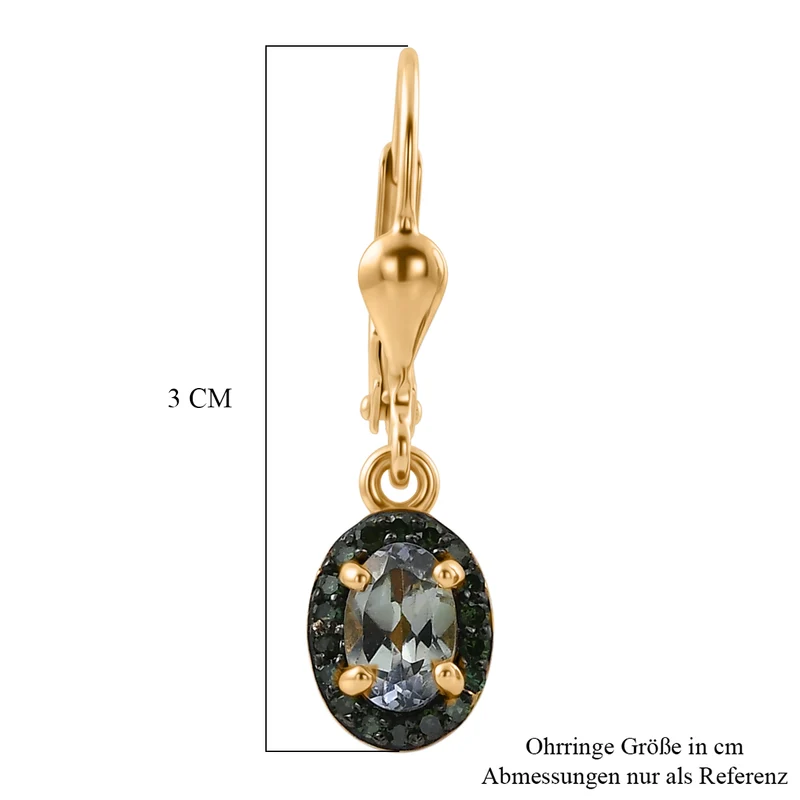 D'Joy Grüner Tansanit, Grüner Diamant Ohrringe 925 Silber 750 Gelbgold vermeil ca. 1.06 ct