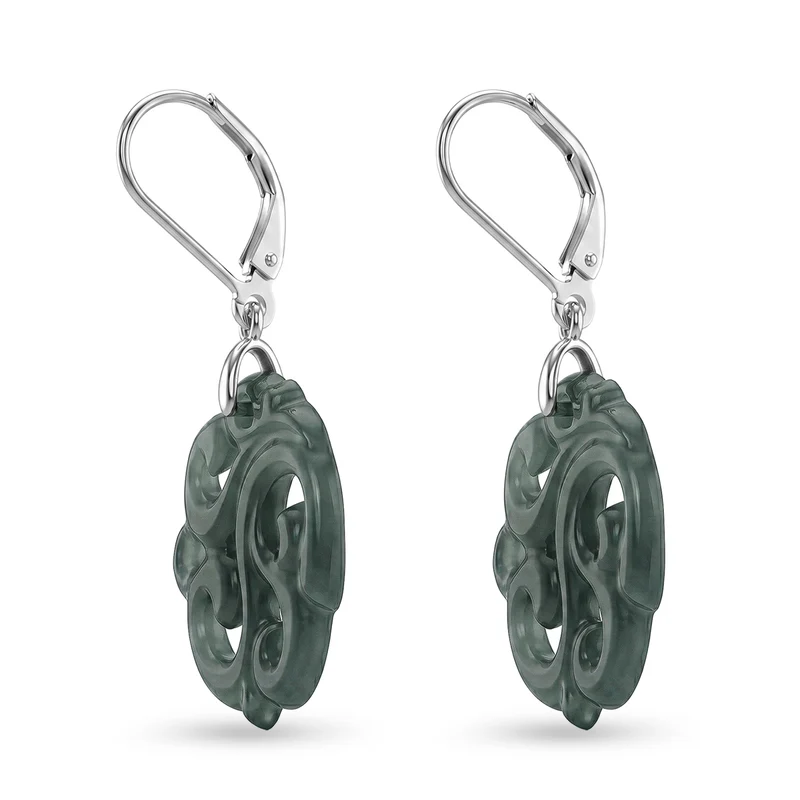 D'Joy Natürlicher Olmek Jadeit Ohrringe 925 Silber Rhodiniert ca. 15.00 ct