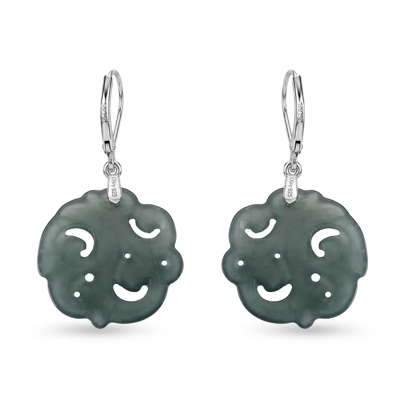 D'Joy Natürlicher Olmek Jadeit Ohrringe 925 Silber Rhodiniert ca. 15.00 ct