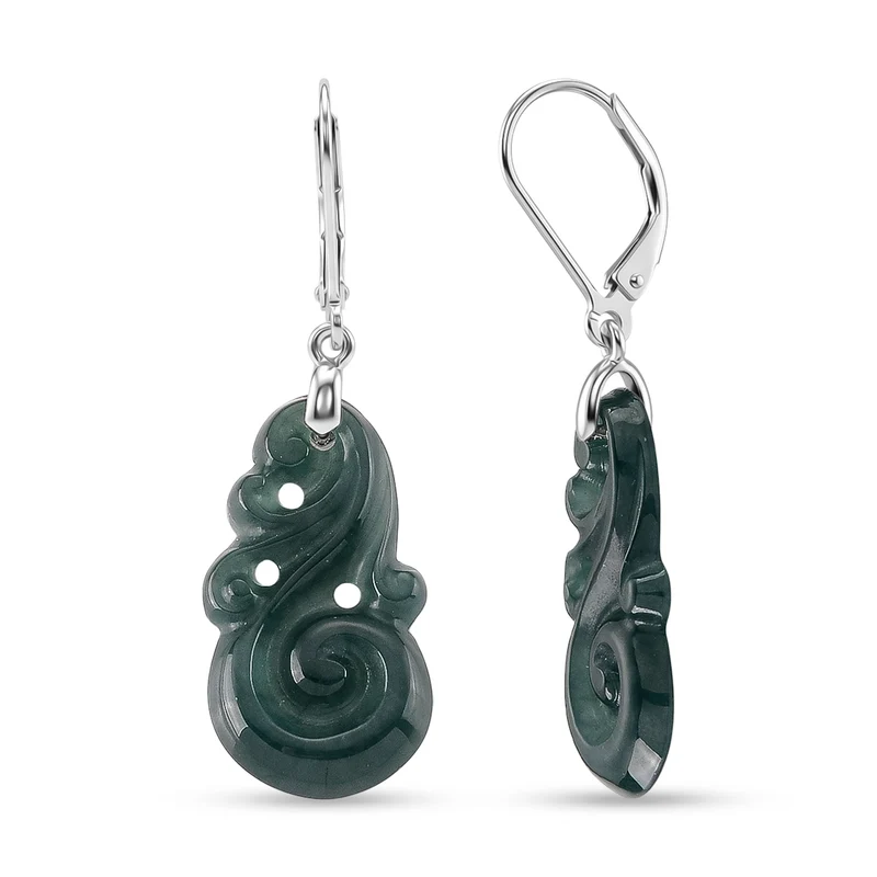 D'Joy Natürlicher Olmek Jadeit Ohrringe 925 Silber Rhodiniert ca. 10.00 ct