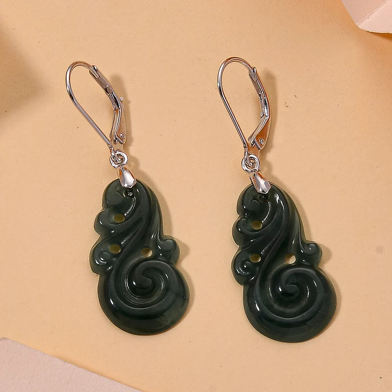 D'Joy Natürlicher Olmek Jadeit Ohrringe 925 Silber Rhodiniert ca. 10.00 ct